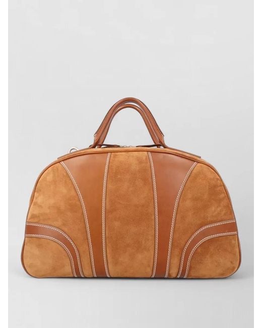 Dries Van Noten Brown Suede Duffle Bag Contrast Stitching Strap for men