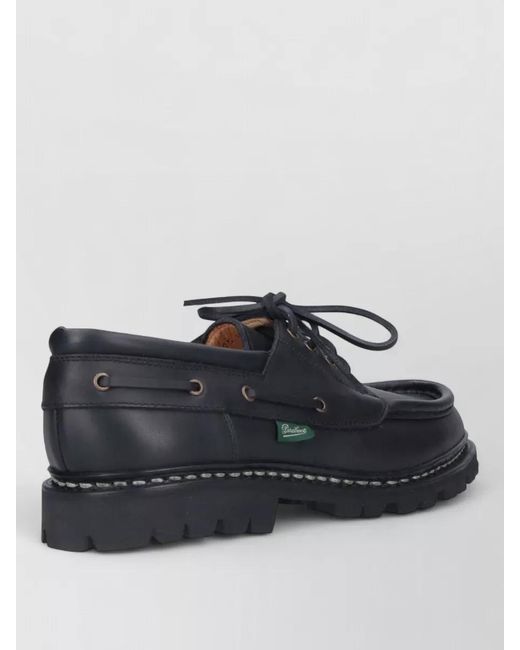 Paraboot Black Boat Shoes Lace Design Eyelet Lug Sole for men