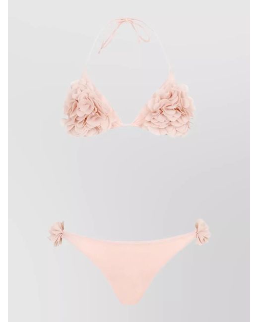 LaRevêche Pink Shayna Bikini Floral Applique Triangle Set