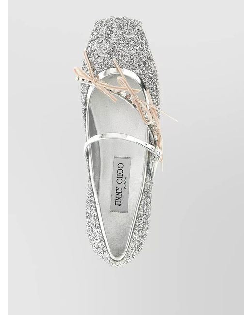 Jimmy Choo Gray Loli Ballet Flats Glitter Bow Detail