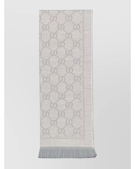 Gucci White Wool Scarf With Frayed Hem And Fringe Detail