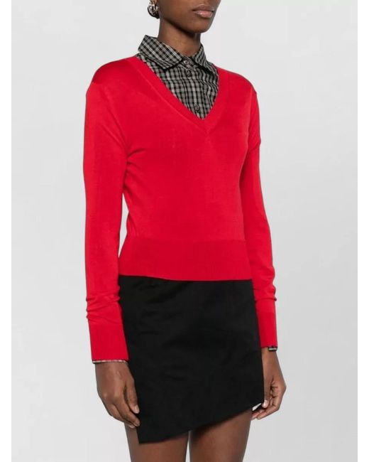 Vivienne Westwood Red Silk Wool V-Neck Long-Sleeve Jumper