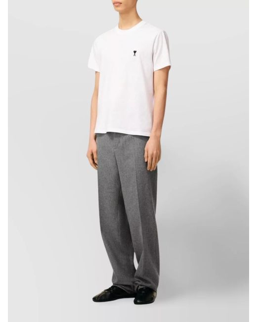 AMI White Cotton Logo-Embroidered T-Shirt for men