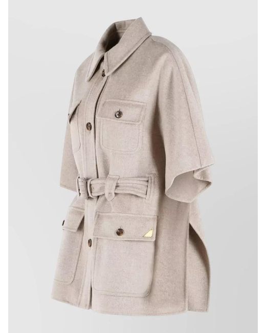 Max Mara Natural Nettare Cashmere Cape Belted Waist