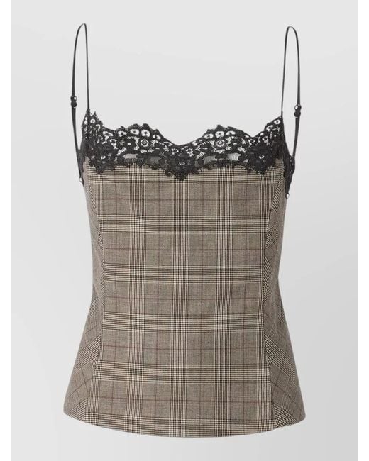 Pinko Gray Checked Lace-Trim Camisole Top