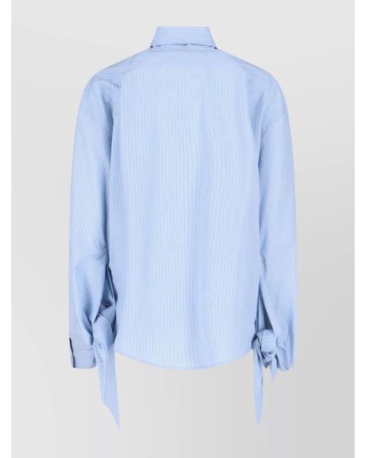 Balenciaga Blue Striped Relaxed-Fit Knotted-Cuff Blouse