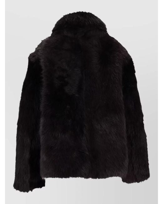 LA ROSE Black Shearling Effect Jacket High Collar Design