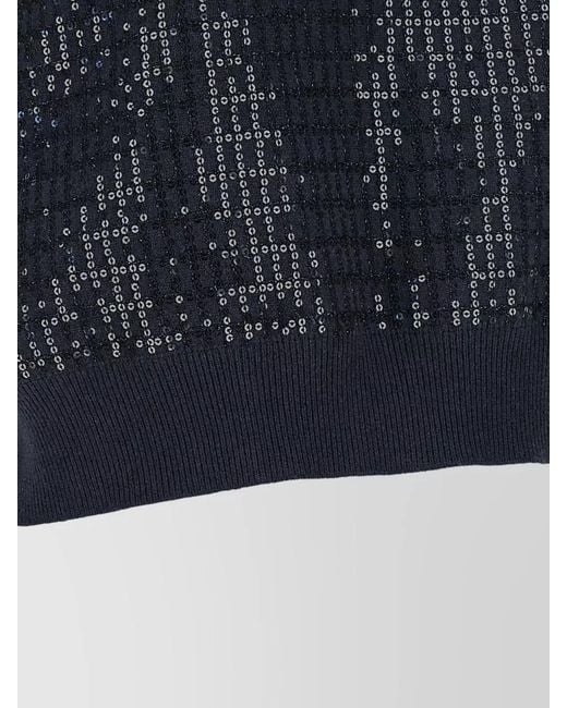 Brunello Cucinelli Blue Sequin Check Sleeveless Knit Sweater