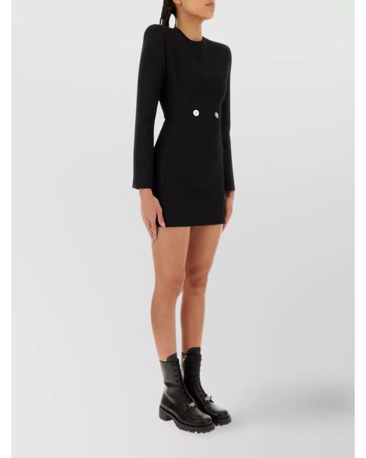 Versace Black Virgin Wool Padded-Shoulder Mini Dress