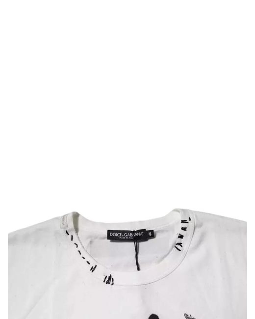 Dolce & Gabbana White Graphic Print Cotton Crew Neck T-Shirt for men