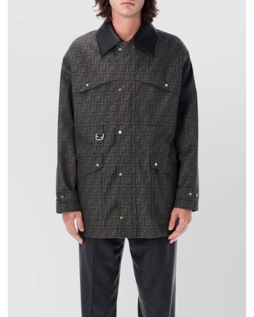 Fendi Gray Ff Print Canvas Jacket for men