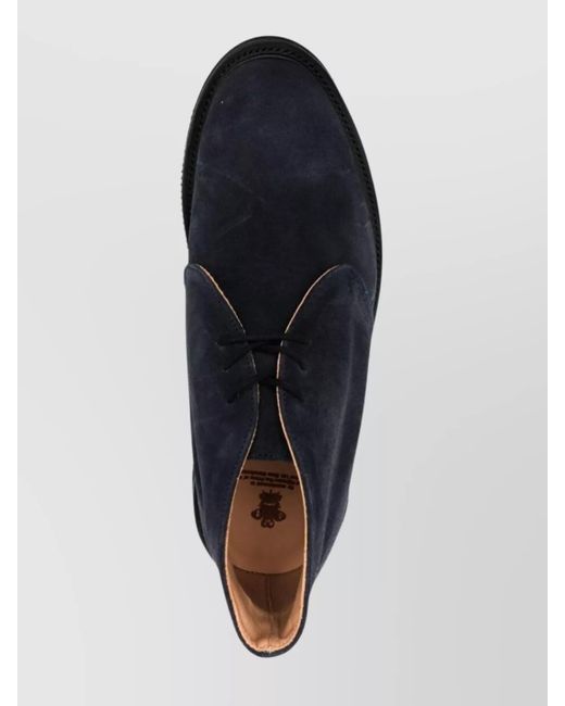 Tricker's Blue Lace-Up Suede Round Toe Ankle Boots for men