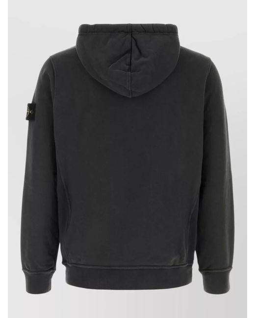 Stone Island Gray Cotton Hooded Sweatshirt Regular Fit Pockets for men