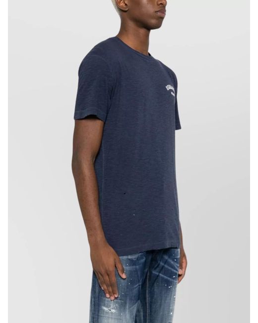 DSquared² Blue Logo Print Distressed Jersey Ribbed Crew Neck Short Sleeve T-Shirt for men