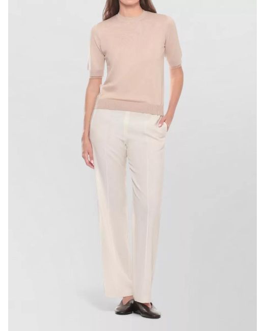 Fabiana Filippi Natural Wool Crewneck Sweater Short Sleeves