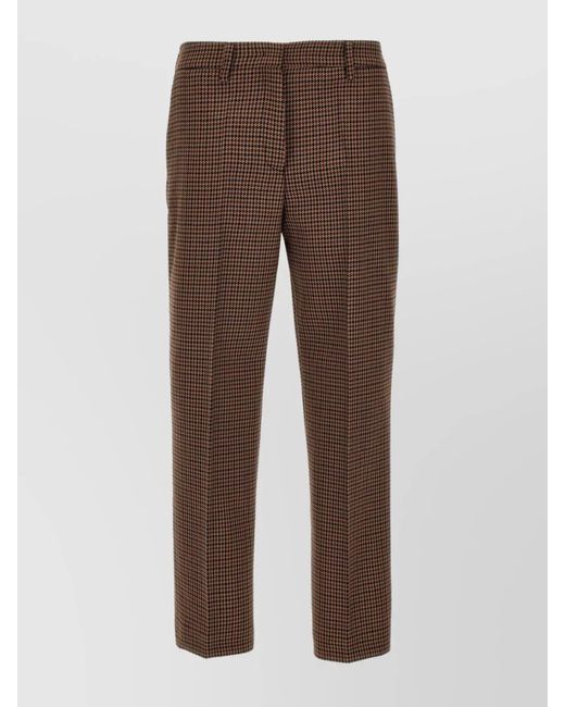 Prada Brown Trousers With Houndstooth Pattern And Pockets