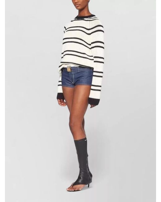 Miu Miu Gray Cotton Jersey Crew Neck Striped Knit