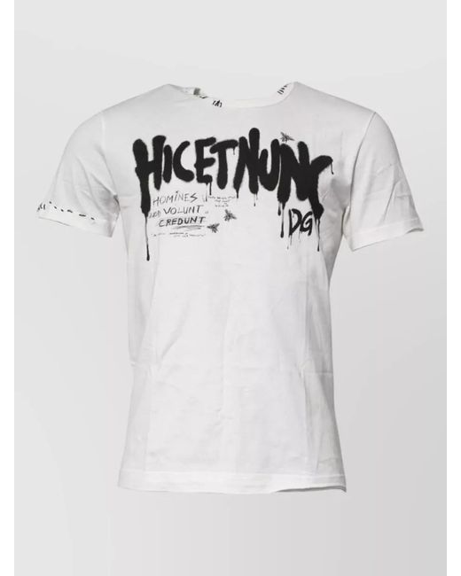Dolce & Gabbana White Graphic Print Cotton Crew Neck T-Shirt for men