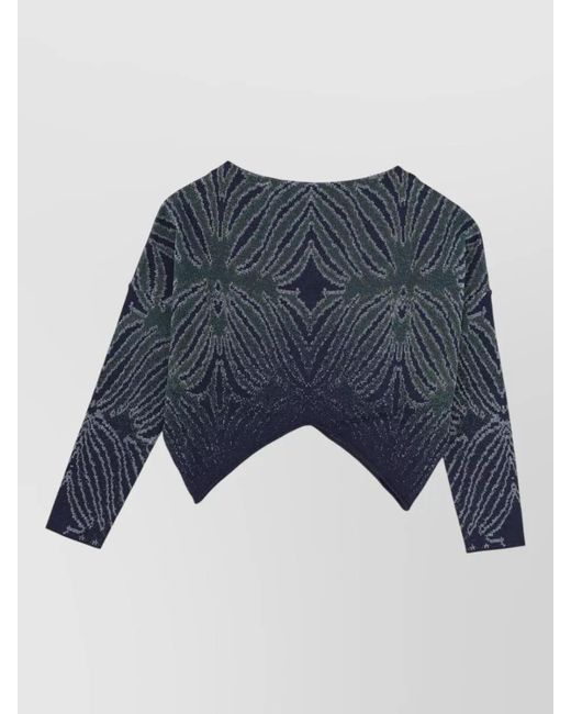 Circus Hotel Blue Mesh Top Geometric Pattern Asymmetric Hem