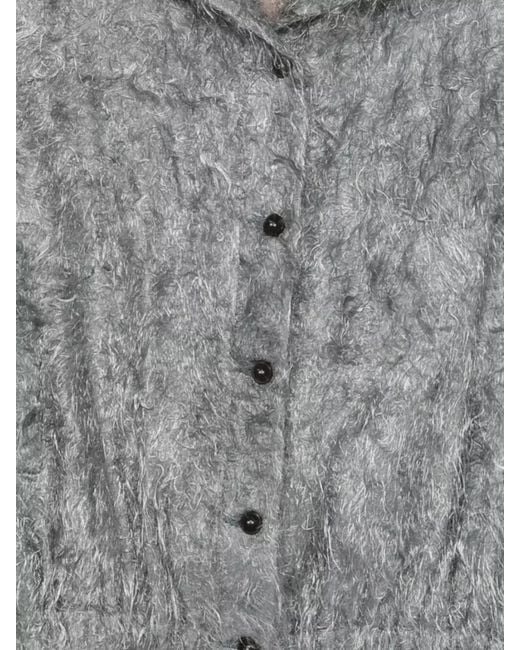 Alysi Gray Cropped Fringed Knit Blouson Jacket