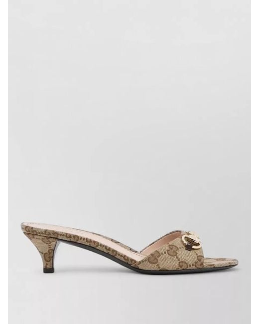 Gucci Natural Gg Motif Kitten Heel Open Toe Sandals