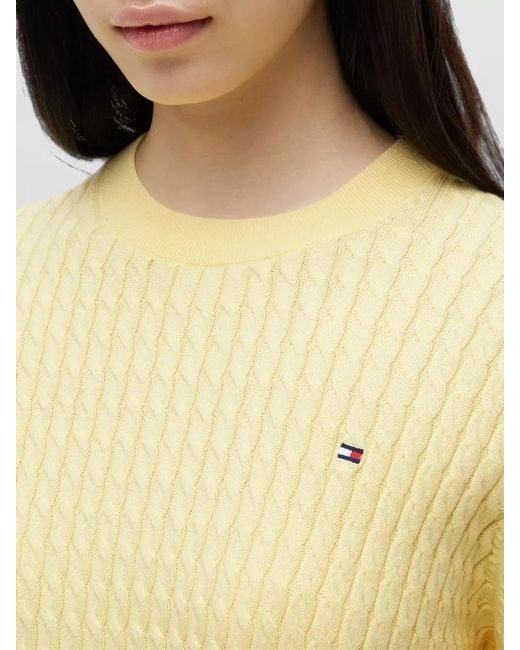 Tommy Hilfiger Yellow Cable Knit Crew Neck Long Sleeve Sweater