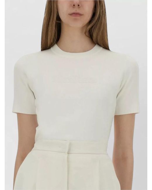 Max Mara White Adelio Crew Neck Fitted Short Sleeve Top