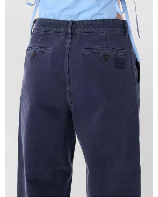 Miu Miu Blue Relaxed Straight Leg Gabardine Pants