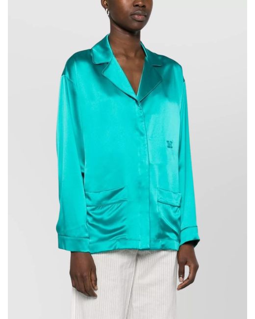 Max Mara Blue Silk Long-Sleeve Tunic Jacket