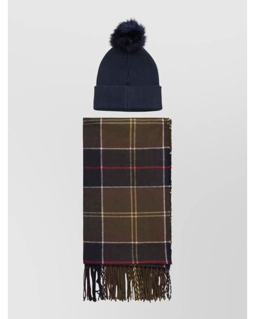 Barbour Blue Checked Fringe Scarf