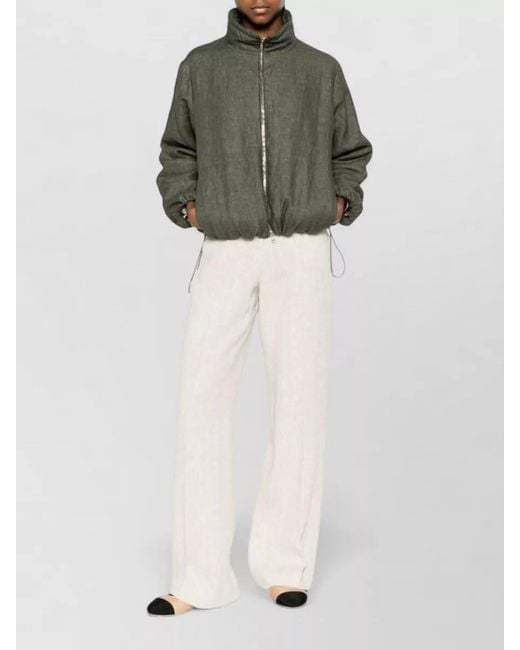Herno Green Short Jacket High Collar Drawstring Hem