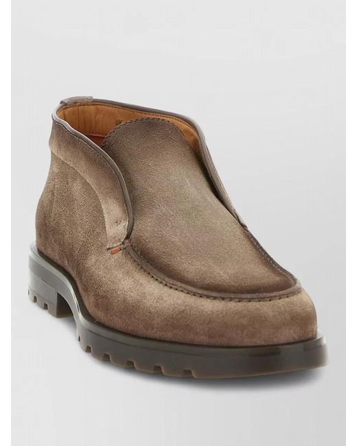 Santoni Brown Suede Ankle Boots Round Toe for men