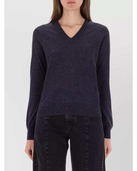 Maison Margiela Blue Soft Knitwear With V-Neckline And Long Sleeves
