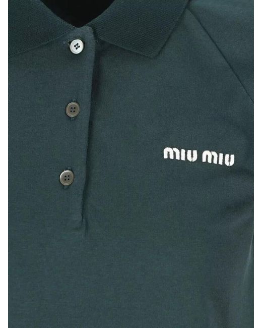 Miu Miu Green Two Tone Cotton Polo Shirt
