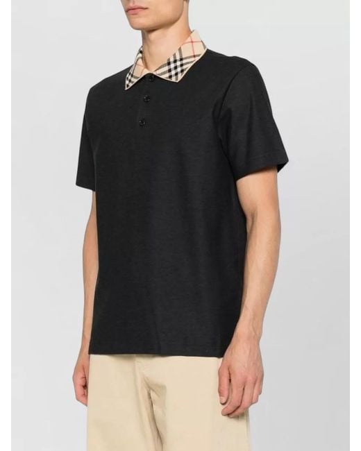 Burberry Black Polo Shirt Checked Collar Silk Nylon Blend for men