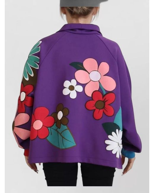 Dolce & Gabbana Purple Floral Print Pullover Cotton Blend Sweater