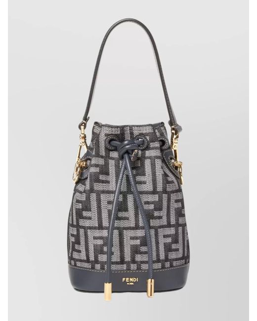 Fendi White Mon Tresor Mini Denim-Effect Jacquard Bucket Bag