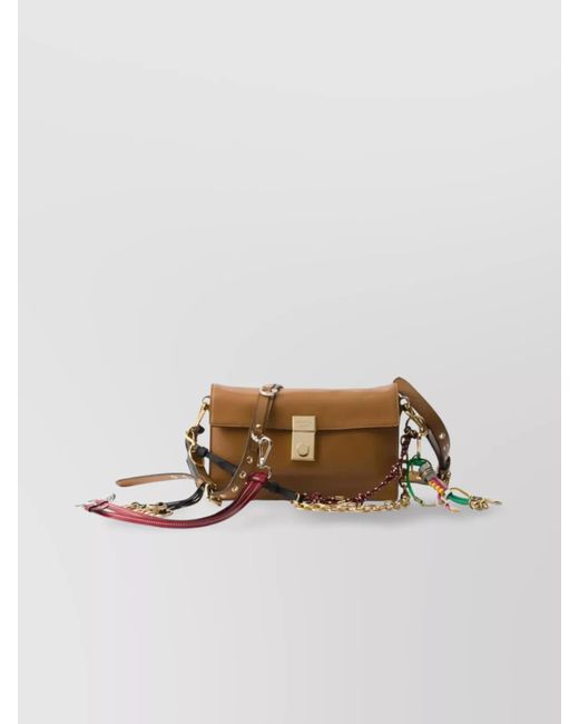 Prada Brown Soft Sound Small Leather Shoulder Bag Charms