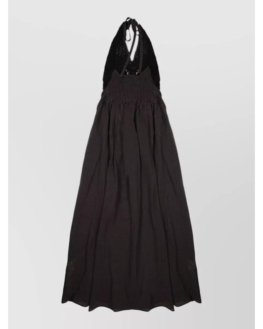 120% Lino Black Linen Crochet Maxi Dress Halter Backless