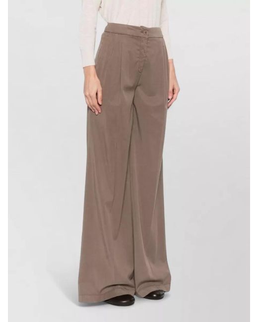 Via Masini 80 Brown Linen Blend Trousers Belt Loops Pleats