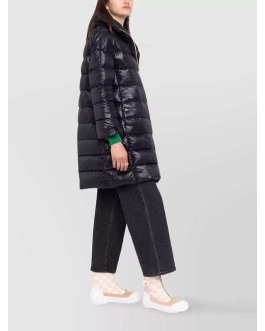 Herno Black Stand-Up Collar Knee-Length Down Jacket