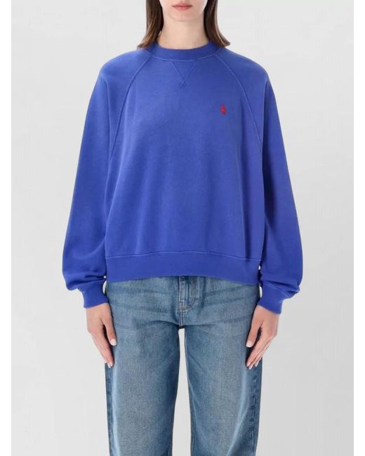 Polo Ralph Lauren Blue Crew Neck Sweater Raglan Sleeves Ribbed Trims