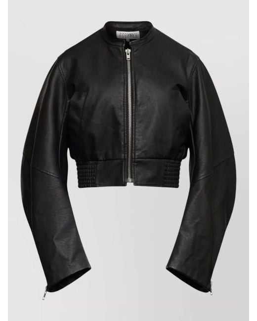 MM6 by Maison Margiela Black Leather Bomber Jacket