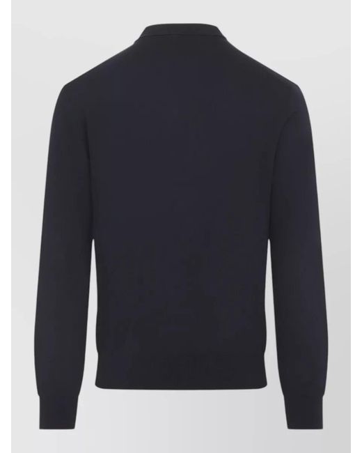 Brioni Blue Wool Long-Sleeve Zip Polo Shirt for men