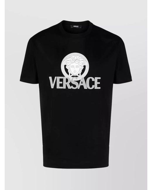 Versace Black Cotton Logo Print T-Shirt for men