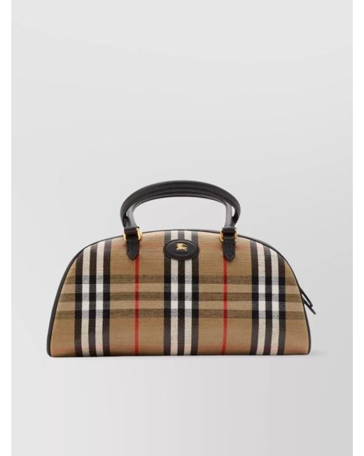 Burberry Multicolor Check Pattern Leather Trim Top Handle Bag