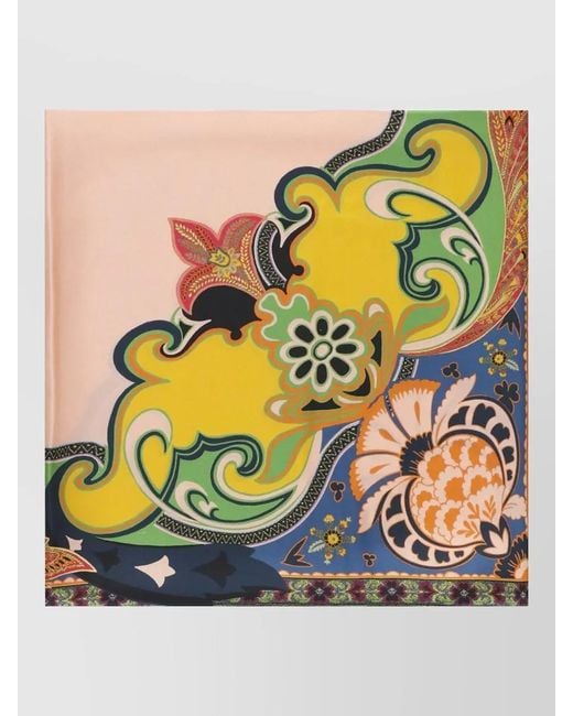Etro Multicolor Silk Square Scarf Paisley Floral Pattern