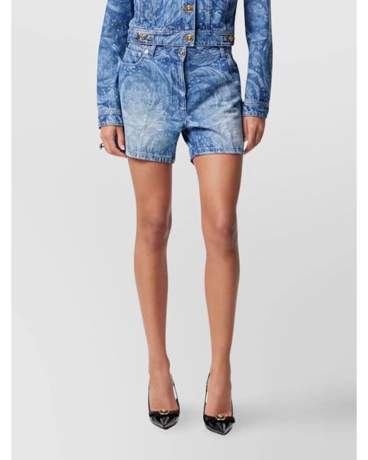 Versace Blue Denim Printed Thigh-Length Shorts