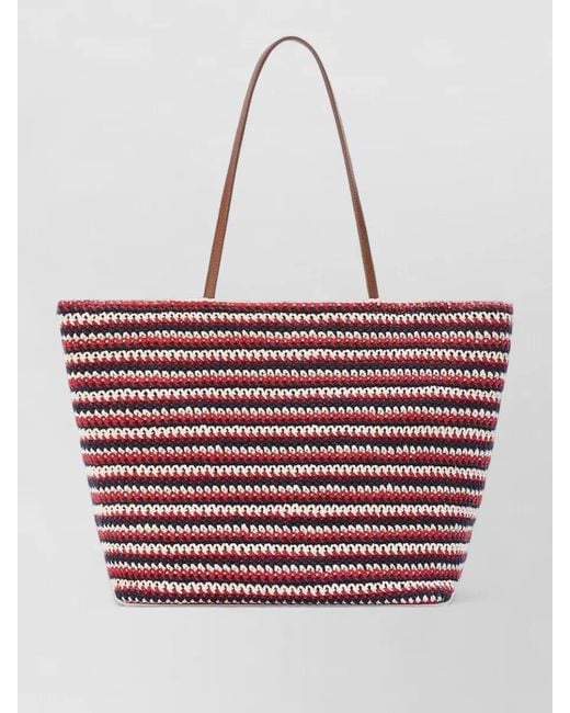 Mc2 Saint Barth Red Crochet Large Striped Tote Bag Logo