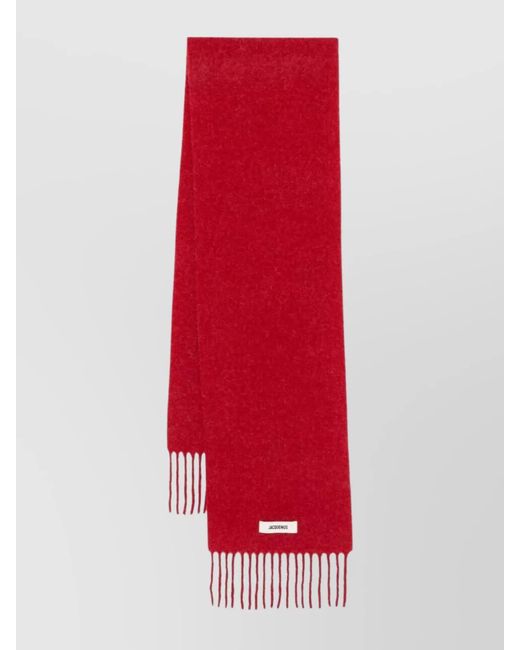 Jacquemus Red Soft Fringed Scarf For Everyday Wear for men